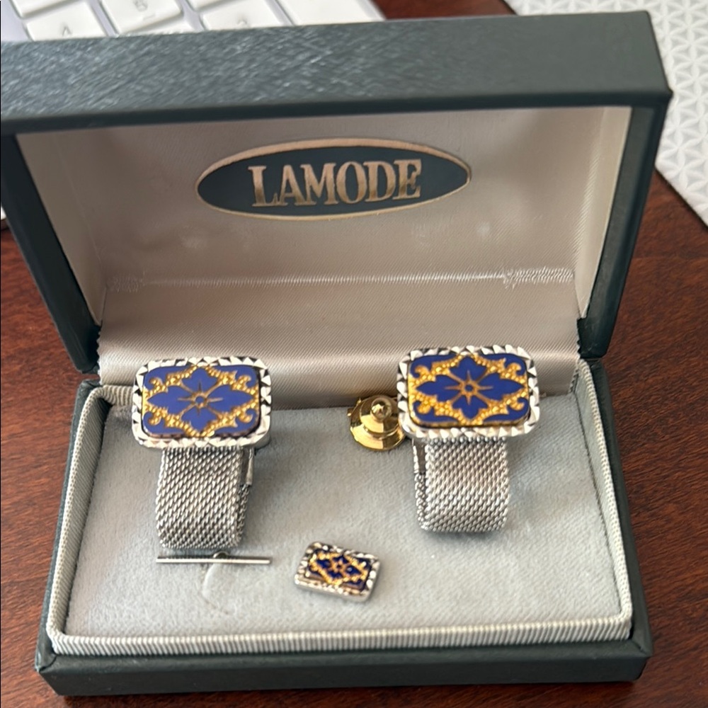 Vintage Silver and Blue Enamel Cufflinks